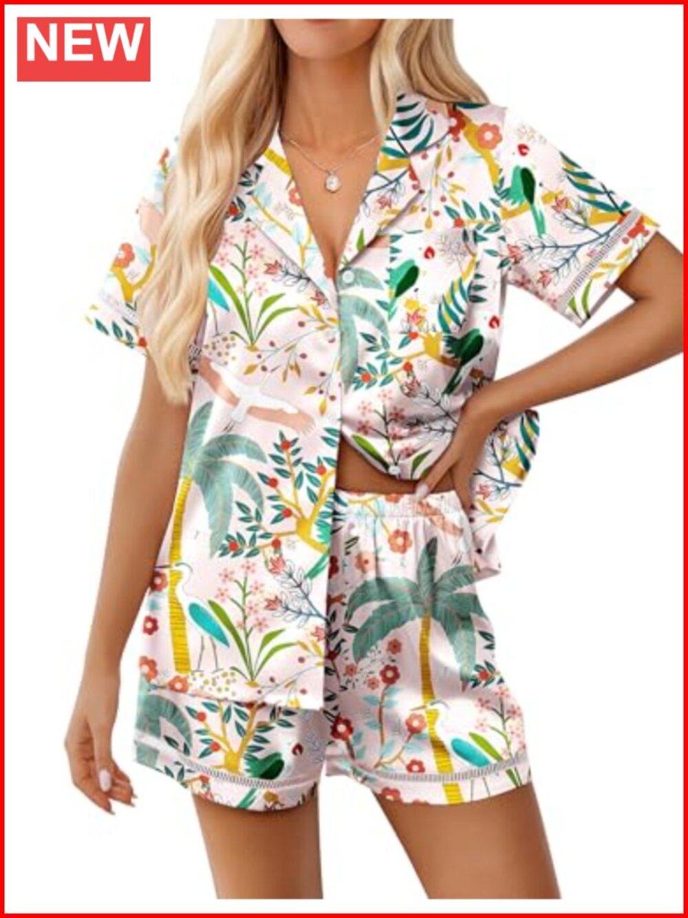 Satin Pajama Set 2 Piece Button Down Short Sleeve Women's Sleepwear Lounge